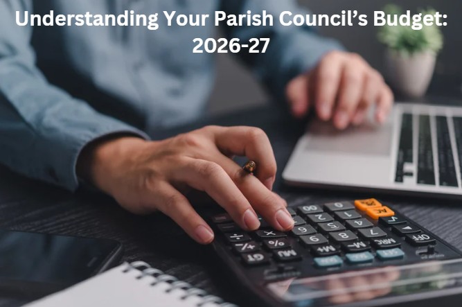 Partial image of a person working at a laptop and calcuator